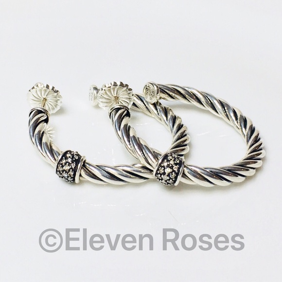 David Yurman Cable Classics Diamond Hoop Earrings - Picture 8 of 8